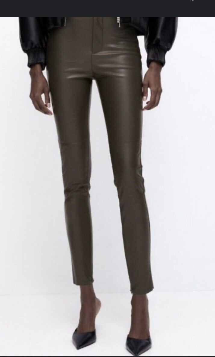Zara Leather pants pants olive