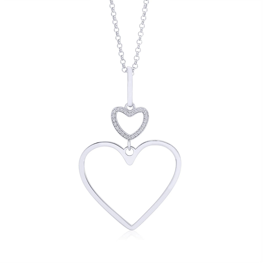 Unicorn J Sterling Silver Polished Large Double Heart Dangle Necklace (UJP-8012-SRH)