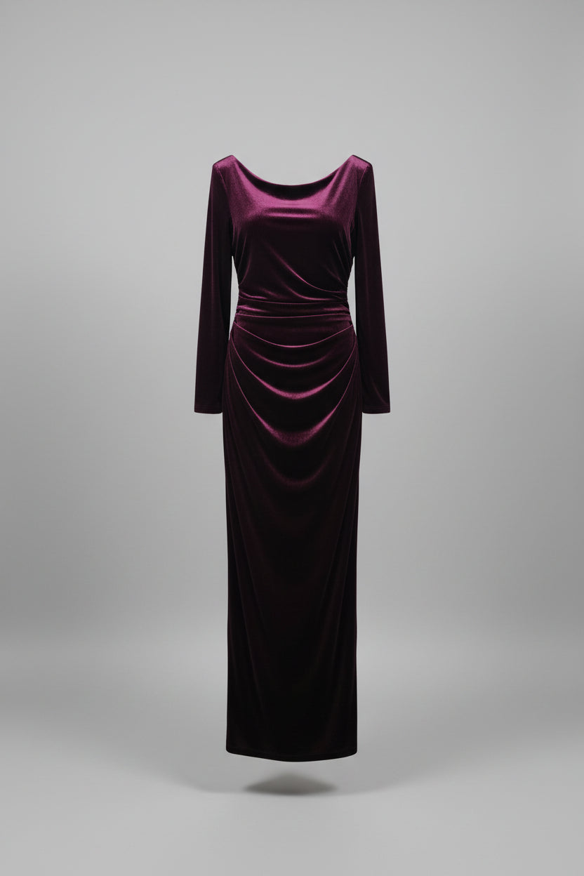 R&M Richards Long Drape Sleeve Velvet Dress 9542