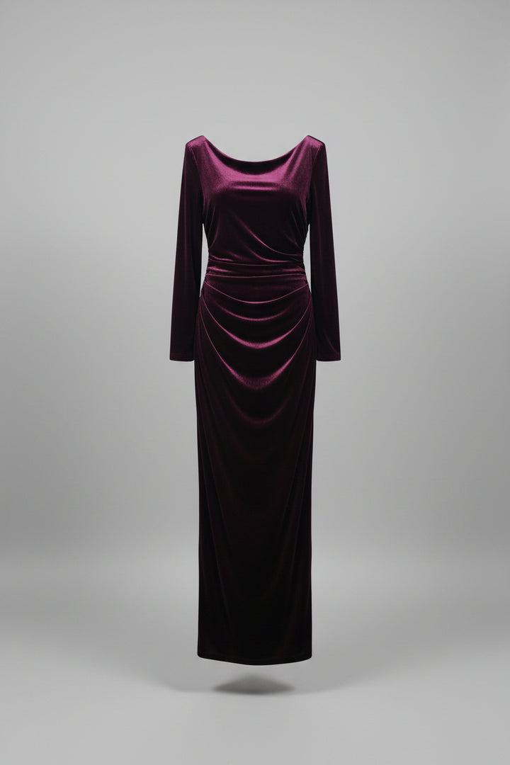 R&M Richards Long Drape Sleeve Velvet Dress 9542