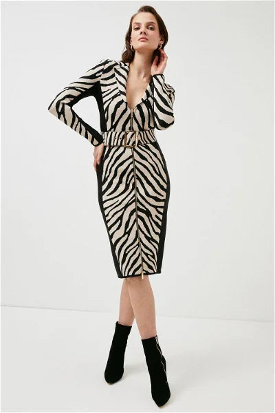 KAREN MILLEN Zebra belted dress.