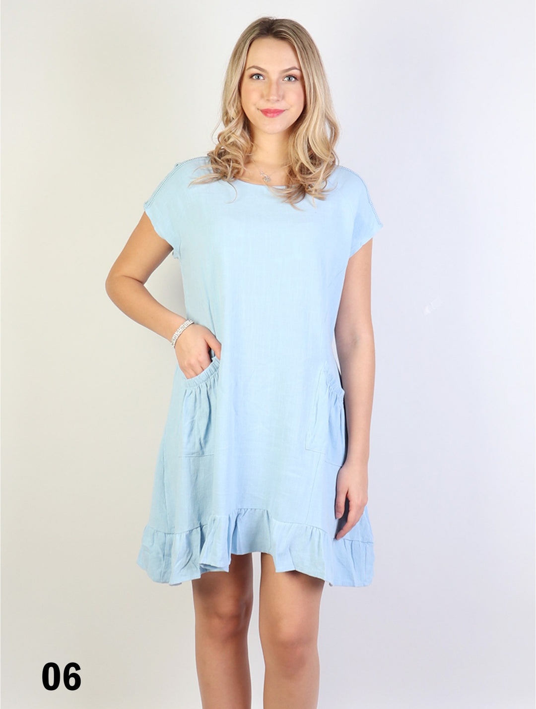 Cherie Bliss Shift Dress with Flowncy Edge.Cut-out Shoulder and Pockets