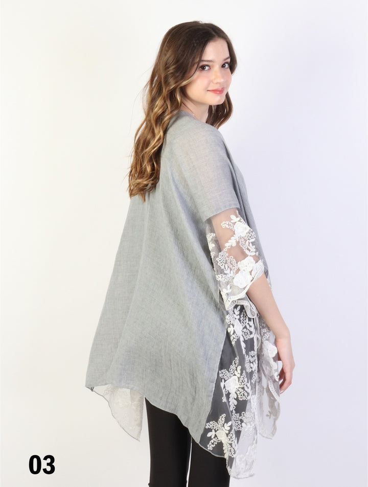 Cherie Bliss Kimono W/ Rose Mesh Embroidery