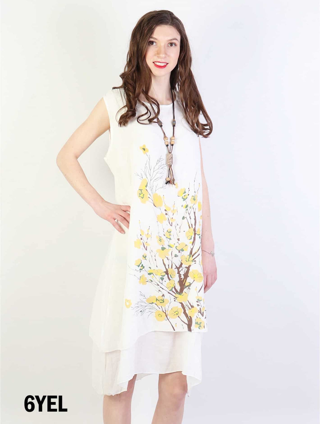 Layered Solid Shift Dress With Flower Tree Print