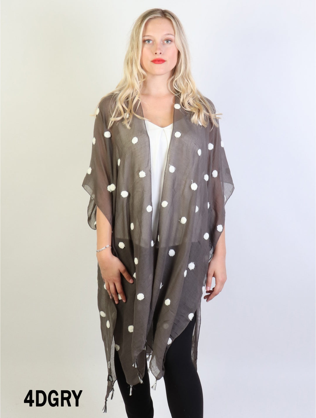 Cherie Bliss Loose Fitting Polka Dots Kimono W/ Tassels