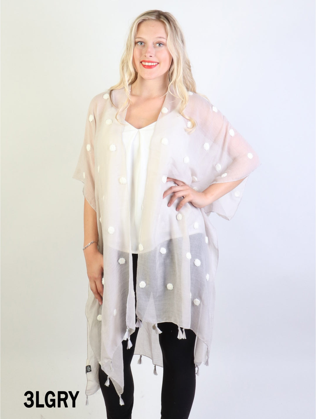 Cherie Bliss Loose Fitting Polka Dots Kimono W/ Tassels