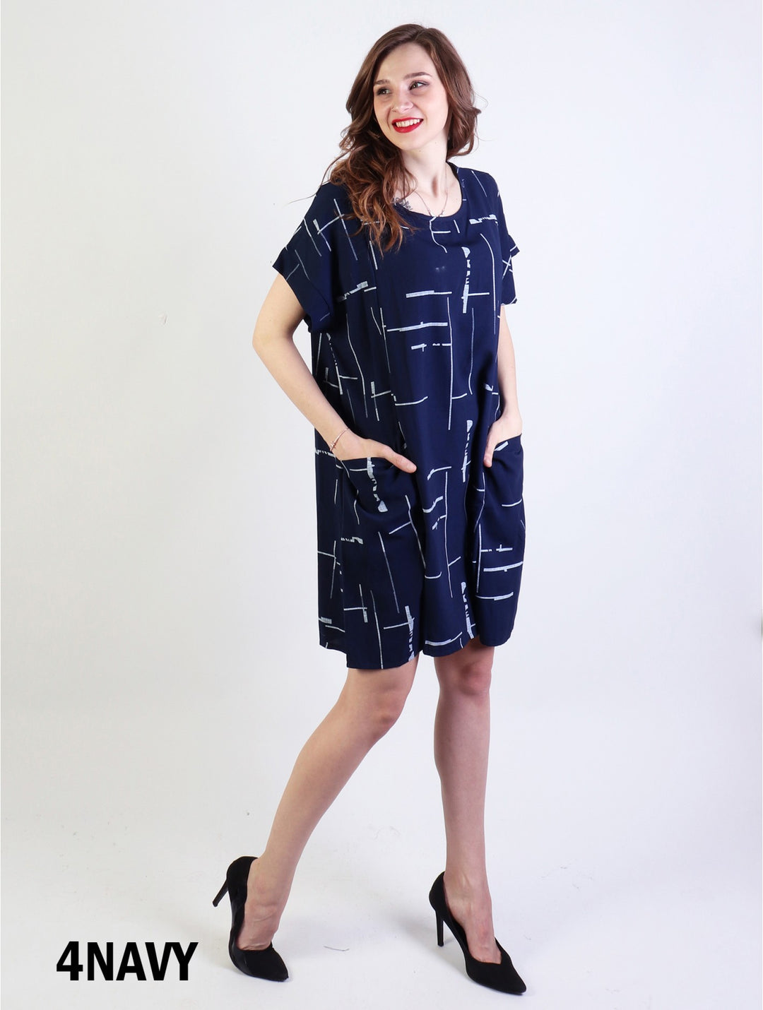 Cherie Bliss Linear Print Shift Dress W/ Pockets