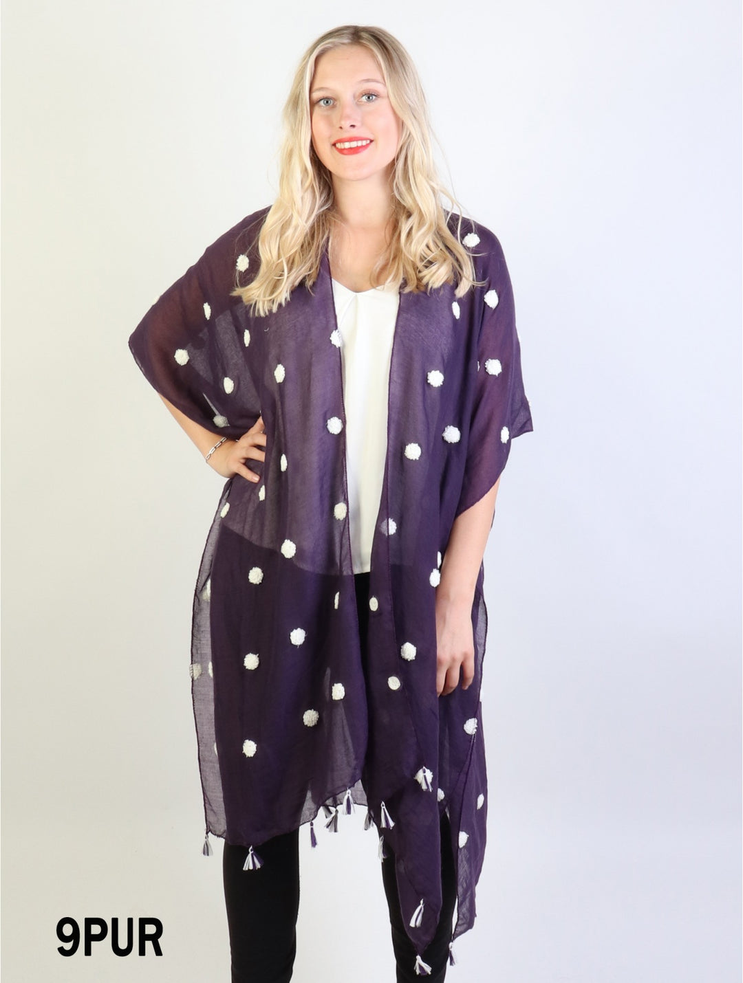 Loose Fitting Polka Dots Kimono W/ Tassels