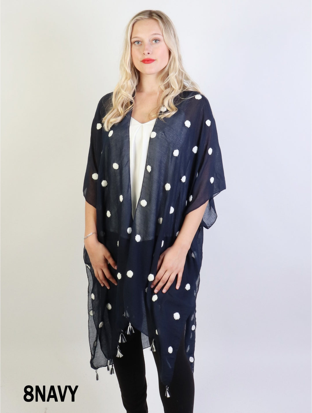 Cherie Bliss Loose Fitting Polka Dots Kimono W/ Tassels