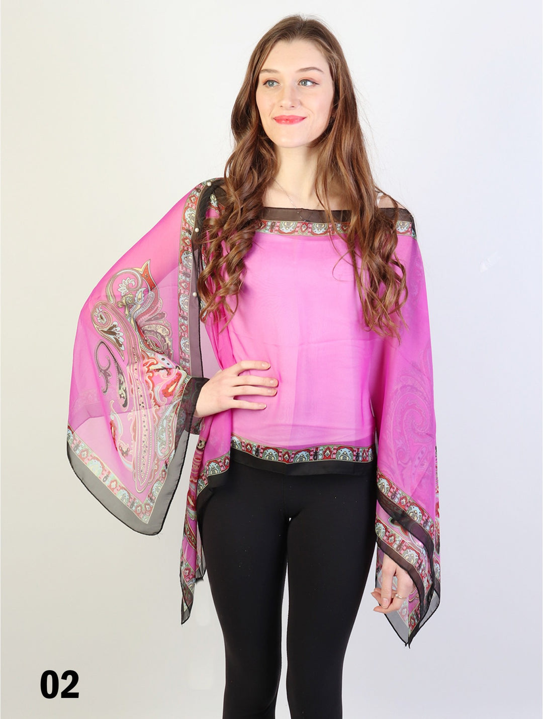 Cherie Bliss Reversible Pearl Chiffon Top with Paisley Border