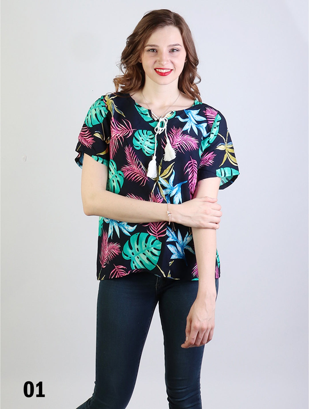 Cherie Bliss Tropical Leaves Fashion Top