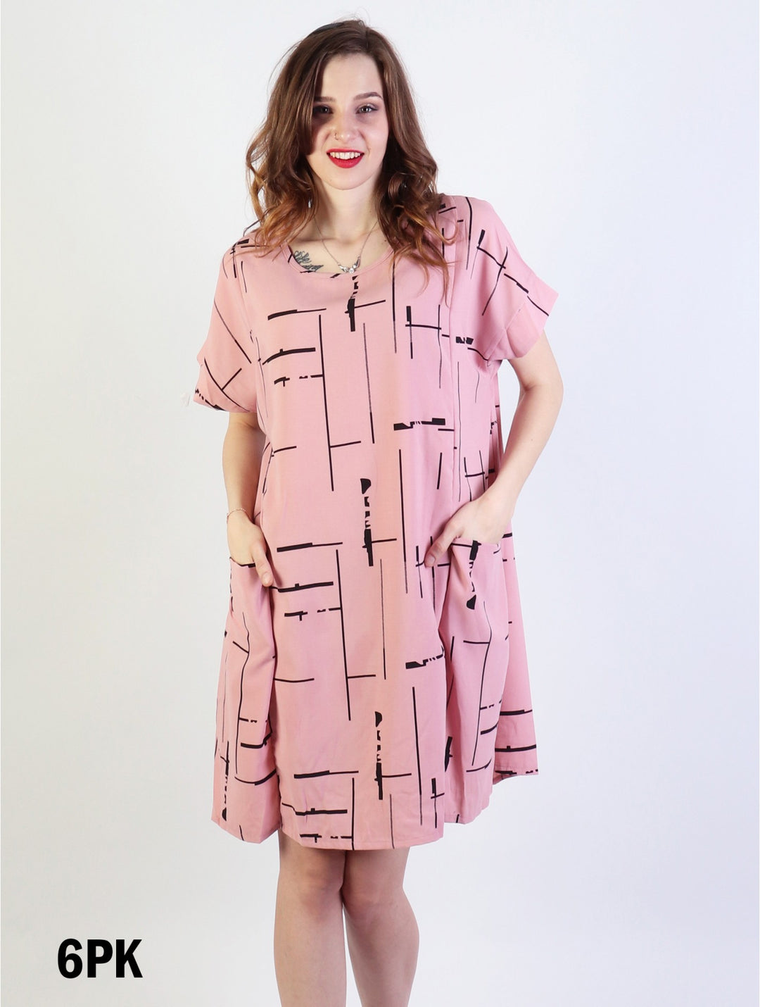 Cherie Bliss Linear Print Shift Dress W/ Pockets