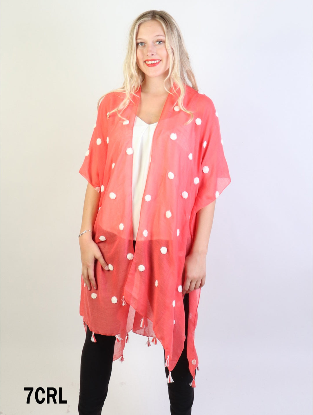 Loose Fitting Polka Dots Kimono W/ Tassels