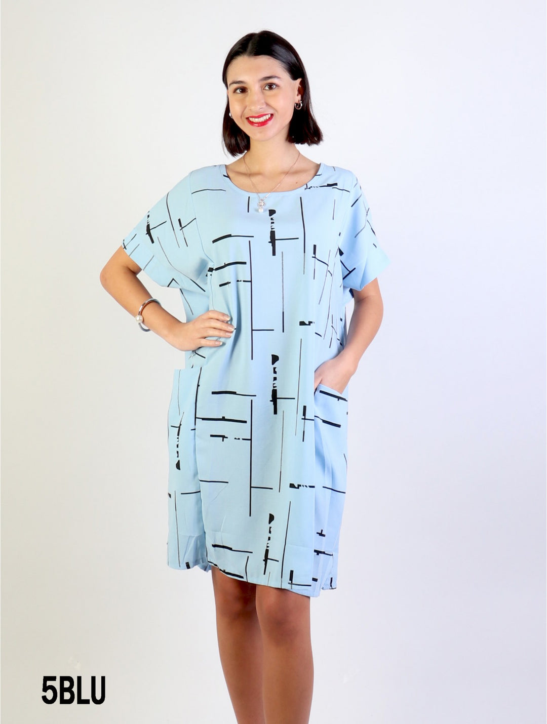 Cherie Bliss Linear Print Shift Dress W/ Pockets