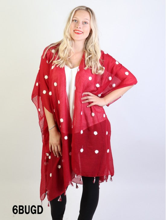 Loose Fitting Polka Dots Kimono W/ Tassels