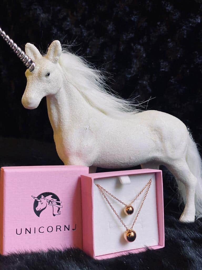 Unicorn Sterling Silver Large Layered Double Chain Rose Gold Plated 28″
