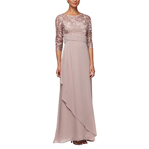 Alex Evenings Pink Lace Embroidered Formal Evening Dress Gown