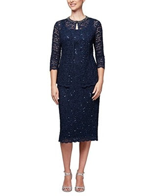 Alex Evening Lace Shift Dress and Jacket with Beaded Neckline