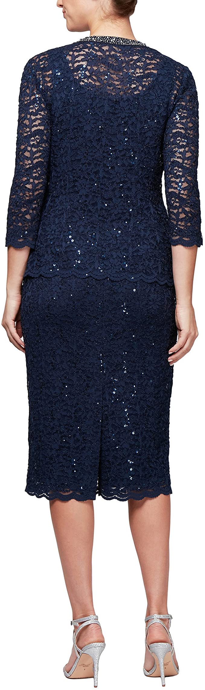 Alex Evening Lace Shift Dress and Jacket with Beaded Neckline