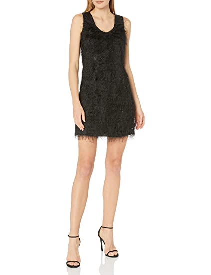 A|X ARMANI EXCHANGE All-Over Fringe V-Neck Sleeveless Dress