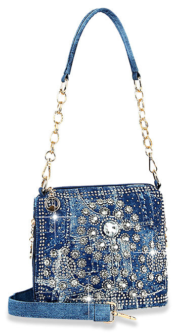 Decorative Denim Bling Hobo Crossbody