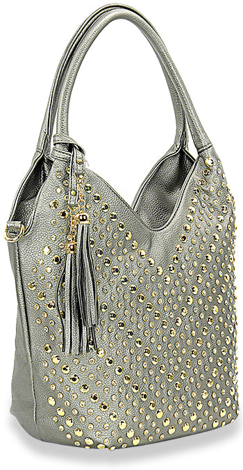 Studded Chevron Pattern Fashion Handbag