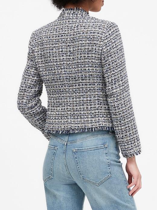 Banana Republic Collarless Metallic Tweed Blazer in Coastal Blue