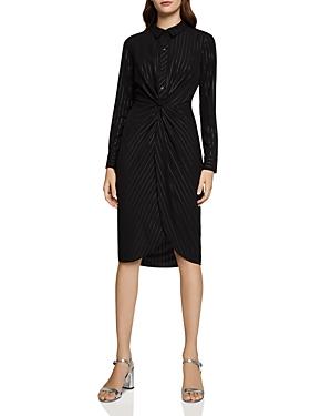 Bcbgeneration Metallic Pinstriped Twist-front Shirt Dress In Black