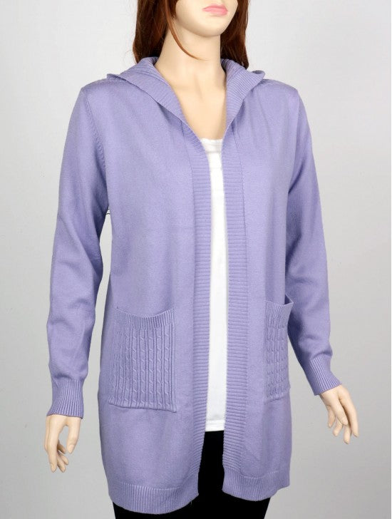 Cherie Solid Color Stretchy Knitted Hoodie Cardigan W/ Pockets