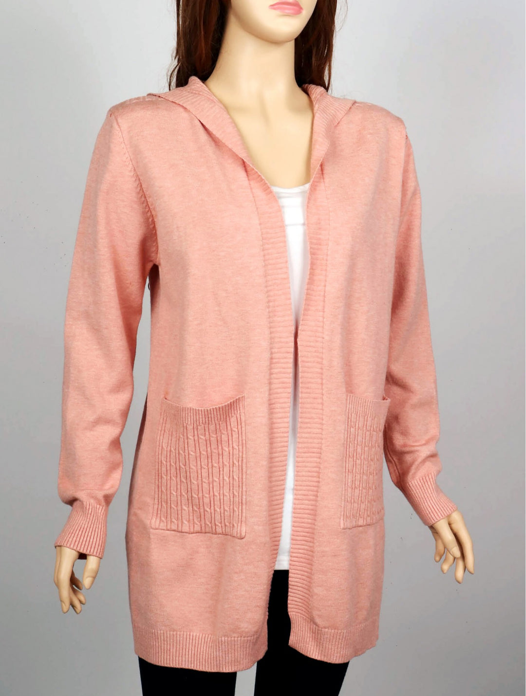 Cherie Solid Color Stretchy Knitted Hoodie Cardigan W/ Pockets