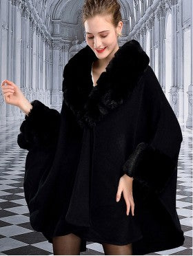 Cherie Bliss Cape W/ Fur Collar Shawl CP12091BK