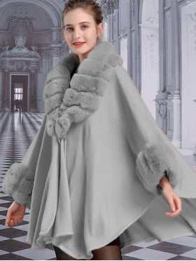 Cherie Bliss Cape W/ Fur Collar Shawl CP12092GRY