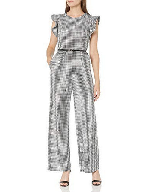 Calvin Klein Women's Belted Jumpsuit with Flutter Sleeves.