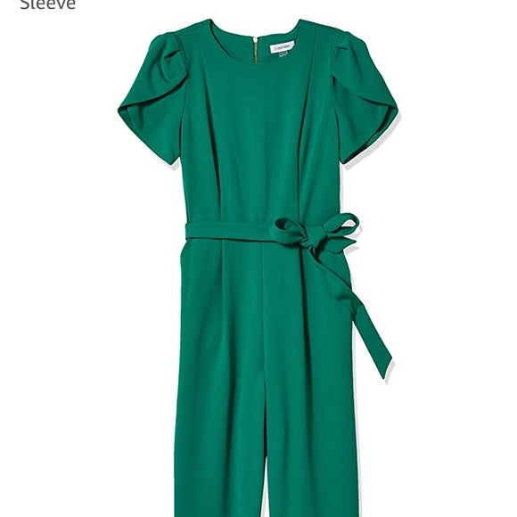 Calvin Klein Tulip Sleeve Jumpsuit With Self Belt