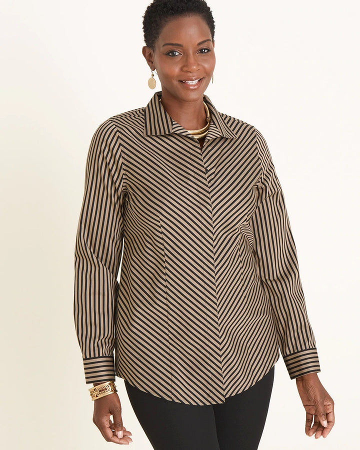 Chico's No-Iron Sateen Striped Wing-Collar Shirt