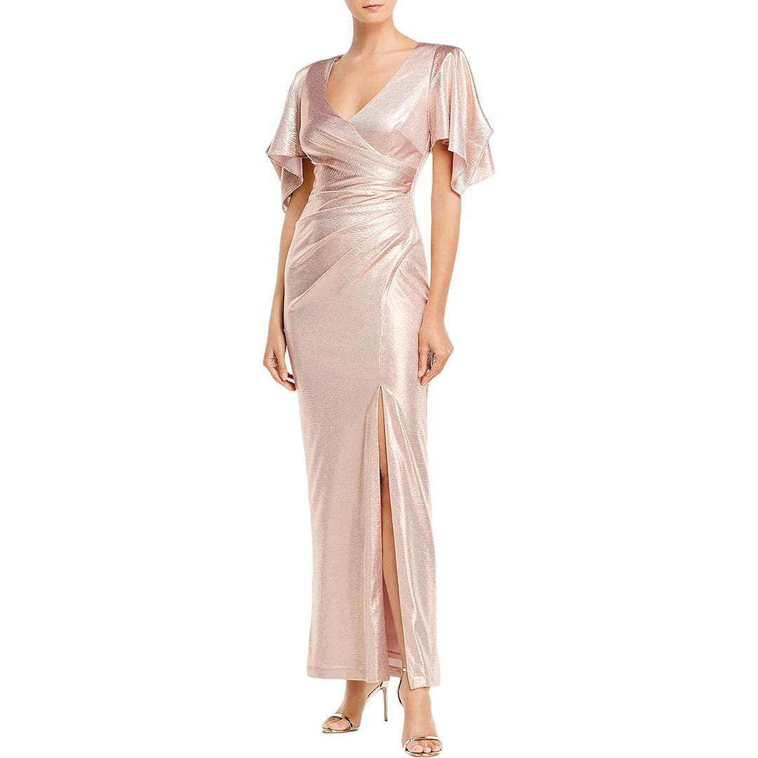 Eliza J. Metallic V-Neck Evening Formal Dress Gown