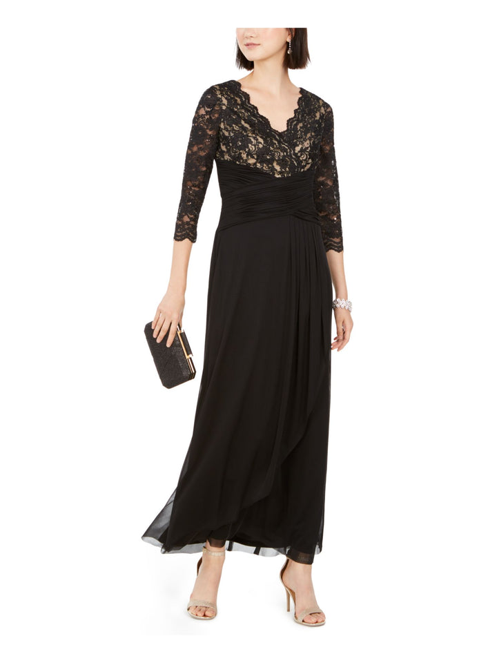 Jessica Howard Womens Sequined Lace Evening Dress Black