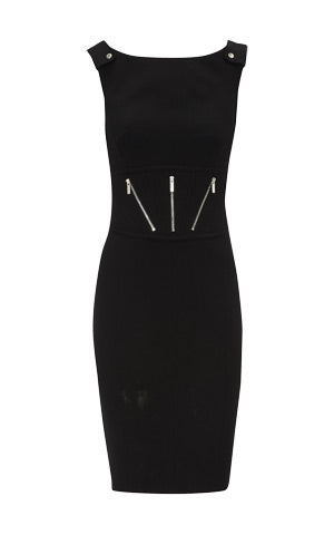 Karen Millen Black Jersey Zip A-Line Short Dress