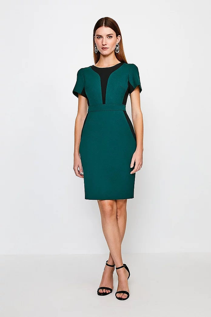 Karen Millen Structured Crepe Colourblock Short Sleeve Dress