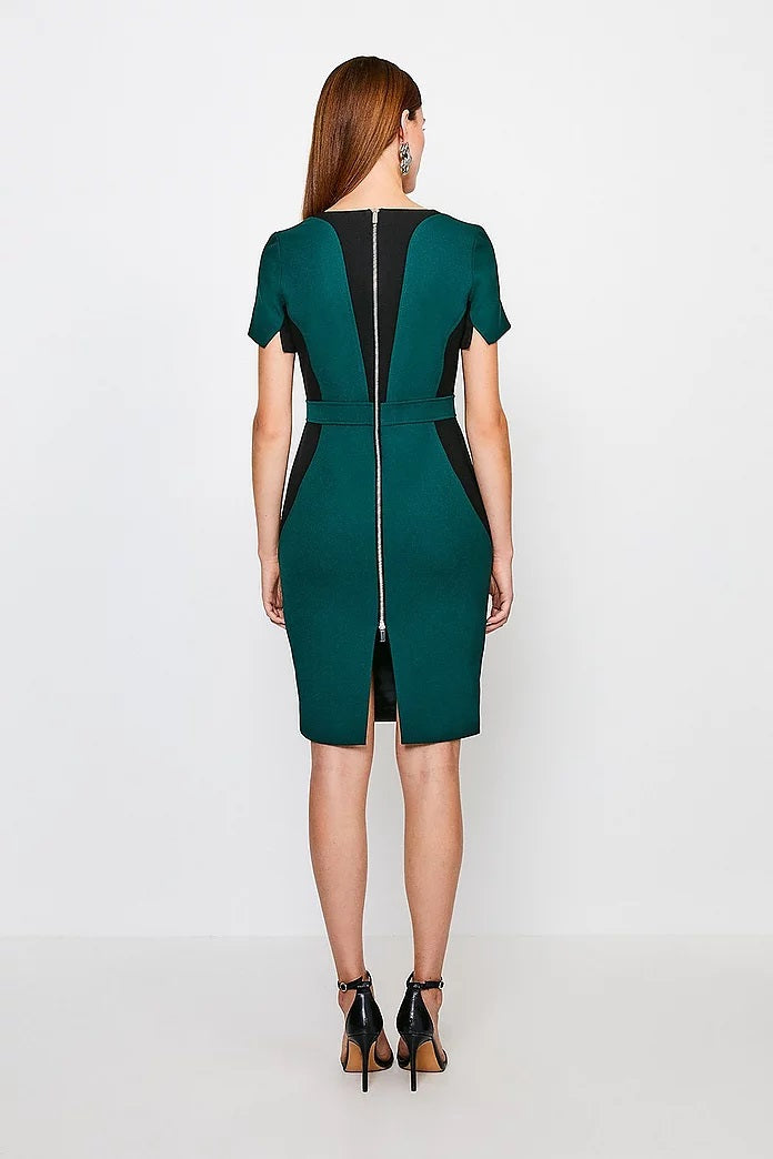 Karen Millen Structured Crepe Colourblock Short Sleeve Dress