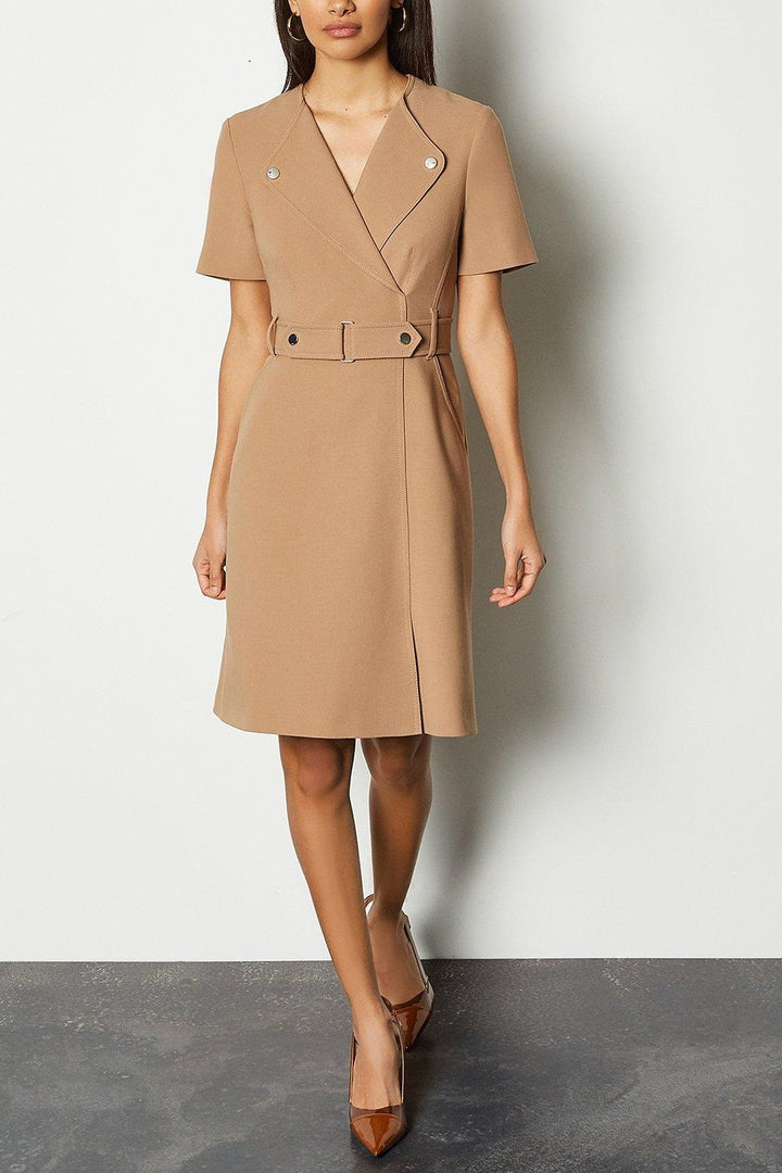 Karen Millen Cinch Waist Short Sleeve Belted Dress