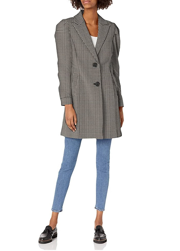 Karl Lagerfeld Houndstooth Puff Sleeve Jacket