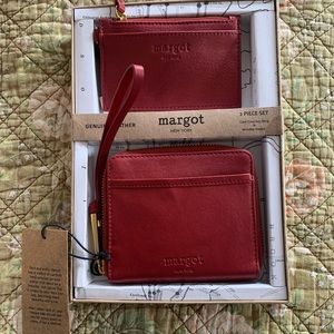 Margot Newyork 2pcs set Card Case Key ring & Wristlet Wallet Genuine Leather