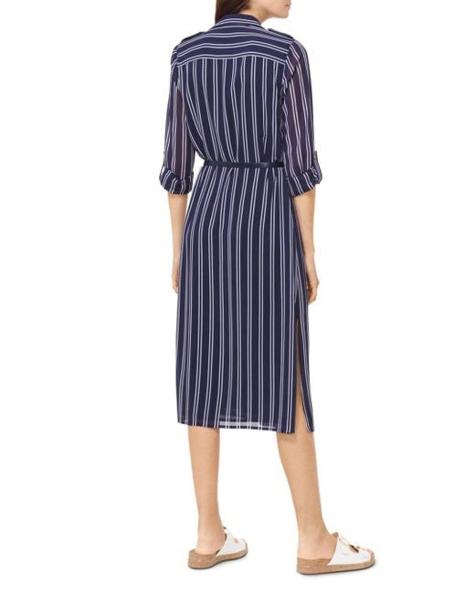 Michael Kors Blue Striped Midi Shirt Dress