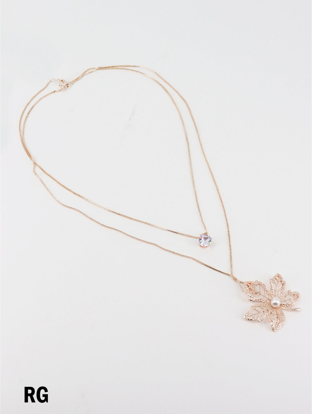 Rhinestone Double Layer Necklaces W/ Maple leaf & Pearl