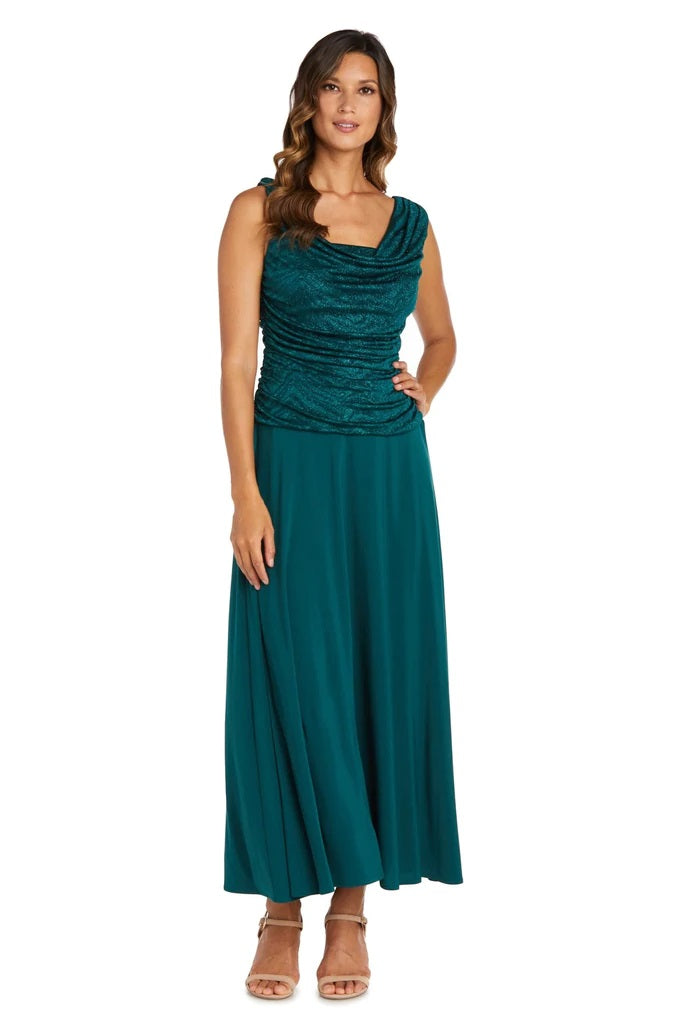 R&M Richards Sleeveless Glitter Knit Chifffon Evening Gown