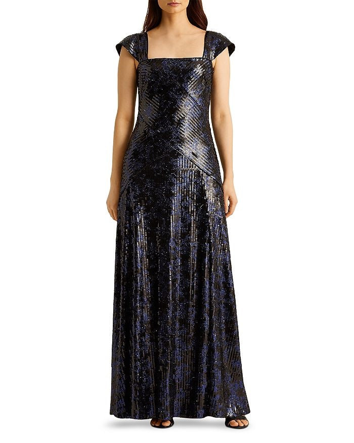 Lauren Ralph Lauren Metallic Sequined Gown In Blue