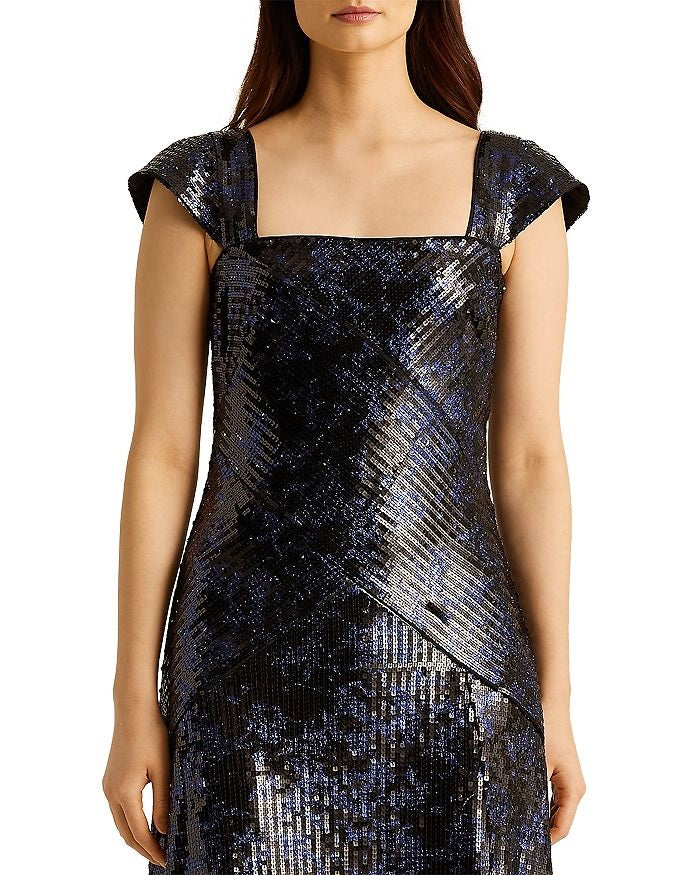 Lauren Ralph Lauren Metallic Sequined Gown In Blue