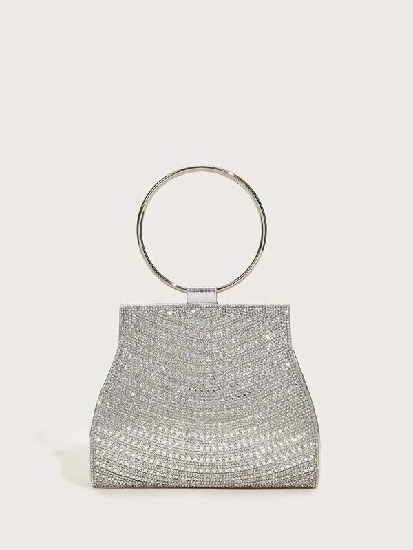 Ring Handle Rhinestone Clutch Bag