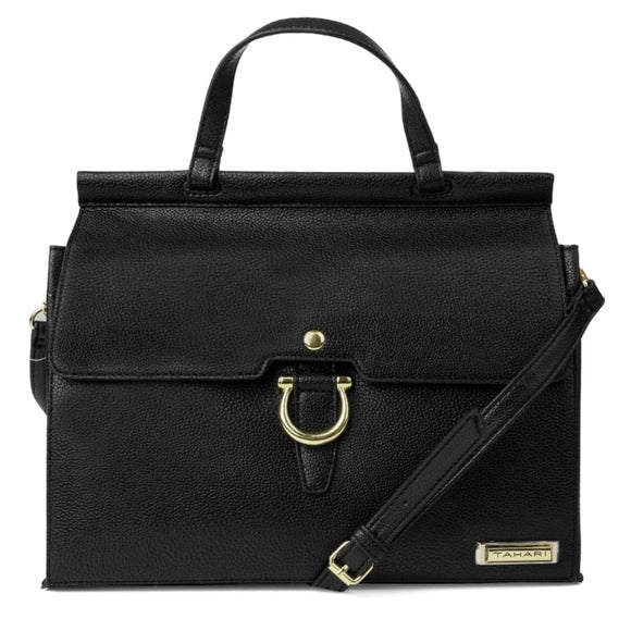 Tahari Glamper Flap Satchel Pebble Black